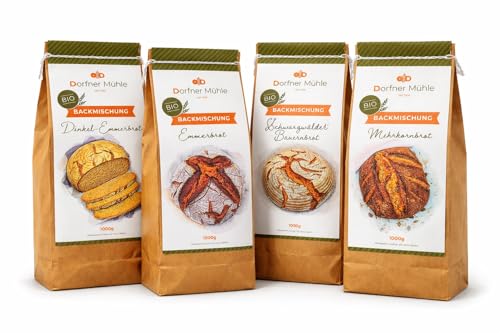 Bio Brotbackmischungen Dorfner Mühle - 8 Brote [4x1kg] - Handgemacht in Bayern aus biologischem Anbau ohne industrielle Zusätze