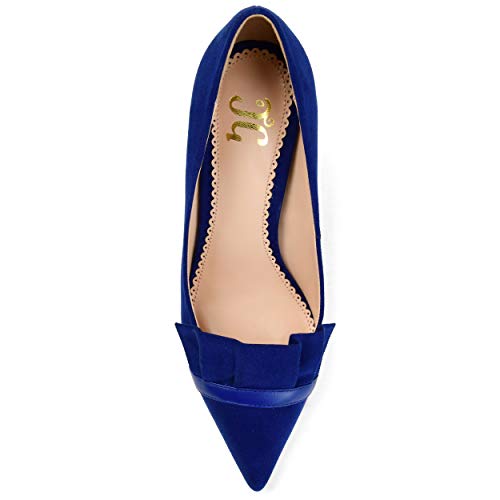 Brinley Co. Womens Mica Faux Suede Pointed Toe Ruffle Skinny Heels Blue, 8.5 Regular US3