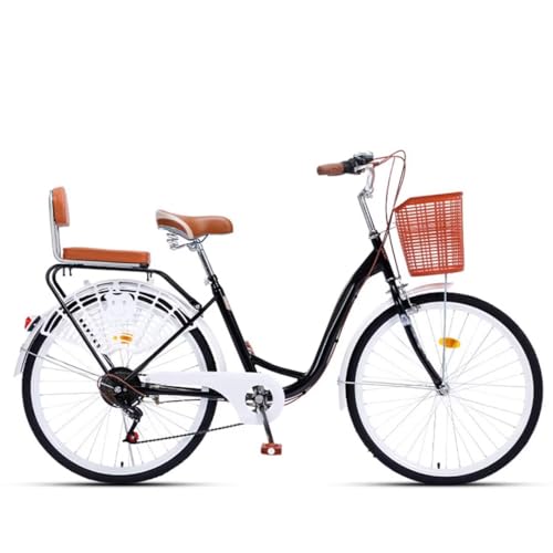Bicicletas híbridas 7 velocidades para mujeres y hombres, cuadro bajo de acceso directo, asiento trasero de esponja, frenos dobles, pedales cómodos para uso diario, guardabarros delantero y trasero
