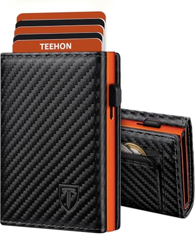 TEEHON Portafoglio Uomo Slim RFID Blocking, Magnetica Fibra di Carbonio