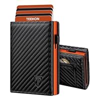 TEEHON Portafoglio Uomo Slim RFID Blocking, Magnetica Fibra di Carbonio Porta Carte di Credito Uomo...