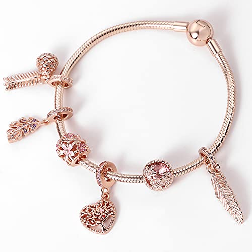 Kunsir Snake Bracelet For Charms， 925 Sterling Silver Rose Gold Jewelry Snake Chain Bracelet Fit Any Charm Gift For Women Girl #TOP5