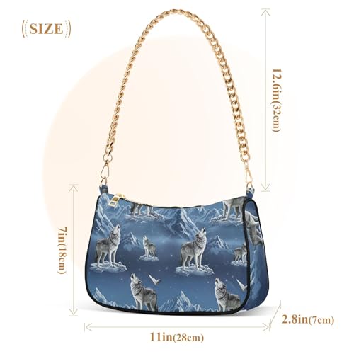 Cool Wolves Snow Mountain Starry Clutch Handbags Womens Floral Shoulder Purses Classic Purse Hobo Totes Zipper Closure Chain Strap3