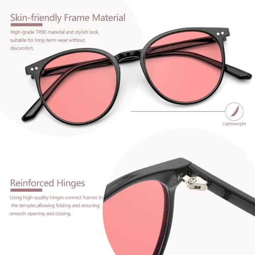 Image of Indoor Fluorescent-41 Pink Round Tinted Blue Light Blocking Glasses for Migraine, Light Sensitivity, Photophobia & LED Gaming Computer Screen Glare RF6213