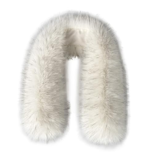 xiatty Fuskpälskrage kvinnor trim för huva ersättning för vinterrock parkas jackor unisex som äkta päls mjuk fluffig, Vit färgspets, 29.5"/75CM