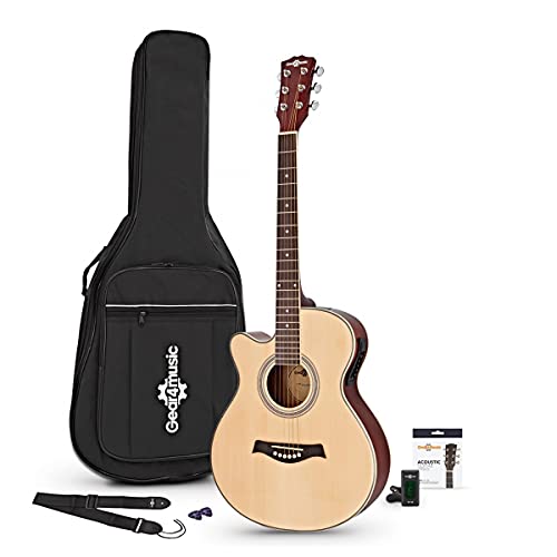 Pack de démarrage pour guitare électro-acoustique gauchère par Gear4music - Les Beatles, Paul McCartney, John Lennon, RIngo Starr, George Harrison Pack de démarrage pour guitare électro-acoustique gauchère par Gear4music