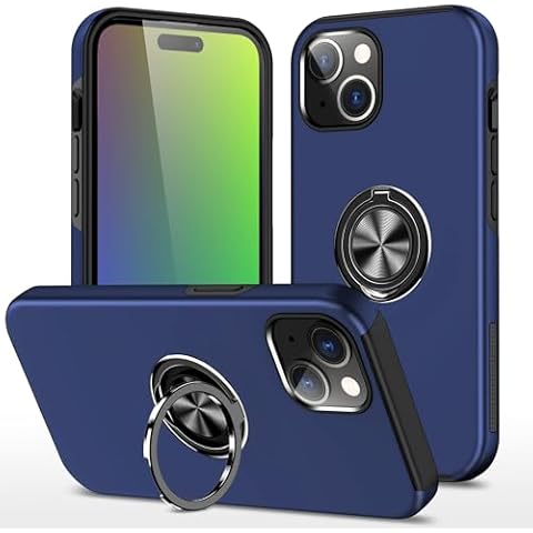 CXDFCDBS Smartphone Back Case Compatible with iPhone 15 Case with Rotated Ring Kickstand,Slim Shockproof Protection Hard Phone Case Full-Body Rugged Protective Cover for iPhone 15 Cover Bundles(Blue) Cover