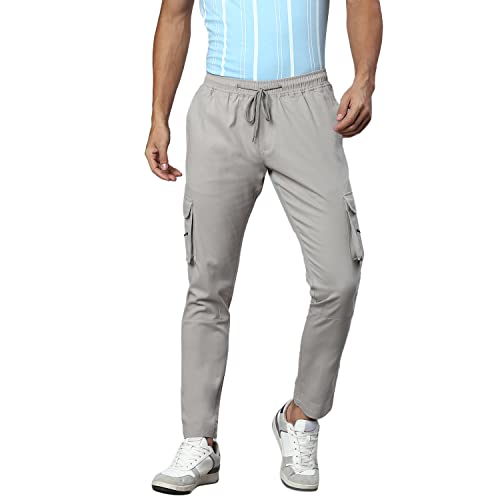 Image of Hubberholme Men's Regular Fit Cotton Trousers, Ankle Length Button & Drawstring Waist Cargo Chinos