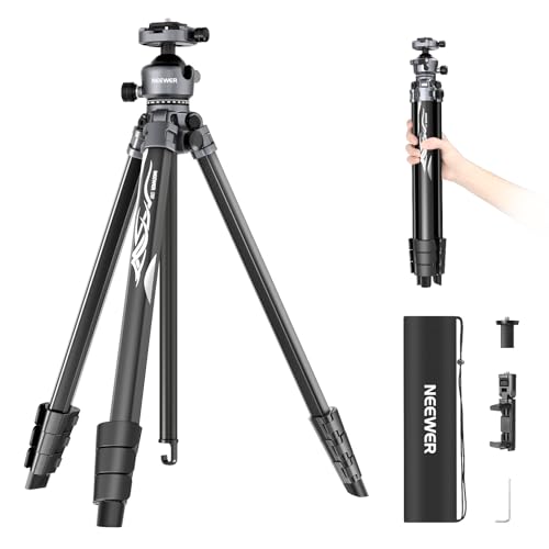 NEEWER LITETRIP LT07 61" Aluminum Travel Tripod for Camera w Pan Tilt Low Profile Ball Head, Arca QR Plate Compatible with PD Tripod Plate, Dual Center Axis, Phone Holder, Max Load 22lb by NEEWER - Used condition - US$57.92
