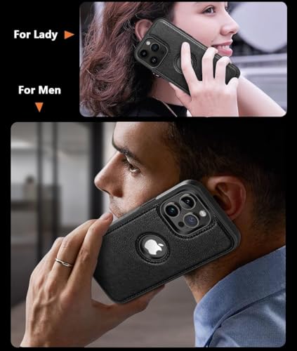 Image of MOBILOVE PU Leather Flexible Soft Logo View Back Case Cover Comes with Camera & Screen Protection for | iPhone 16 Pro Max (Black)