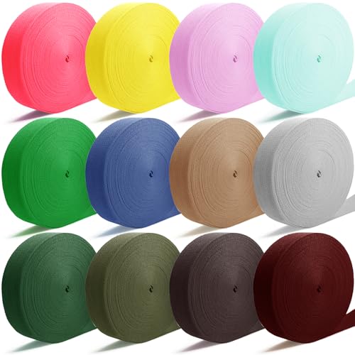 Image of 12 Rolls Cotton Webbing 1 inch 1.5 inch 2 inch Webbing Tote Strap Canvas Straps for Bags, 10 25 50 3.3 Yards Cotton Polyester Webbing
