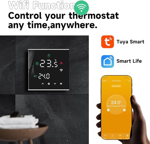 Beok Tuya Slimme Thermostaat WiFi Thermostaat voor gasketel Kamerthermostaten Programmeerbaar Thermostaat Ketelthermostaat met Tuya APP & Smart Life, Digitaal LCD-touchscreen Temperatuurregelaar Zwart