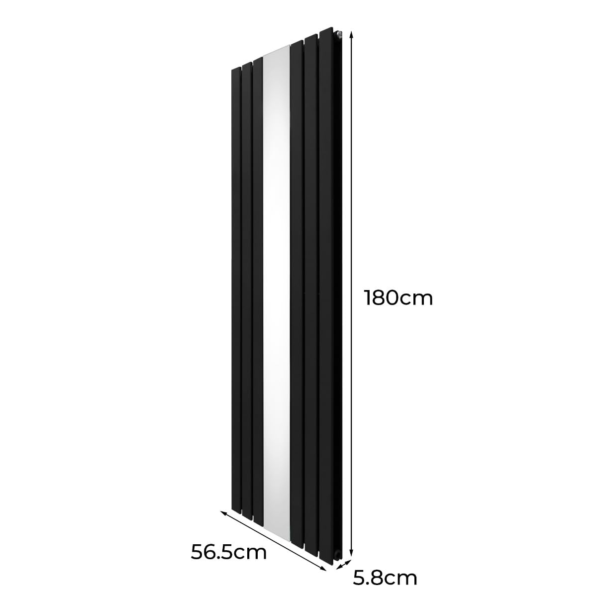 Radiatore con specchio 1800mm x 565mm e valvole TRV cromate Radiatore di design a doppia colonna verticale in acciaio al carbonio Nero Kit di fissaggio e staffe con spazzola di pulizia