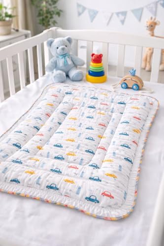 Image of 100% Muslin Cotton Baby Mattress - Soft, Breathable & Lightweight Baby Bedding Blanket with Piping Border, for Newborns & Infants (0-12 Months)