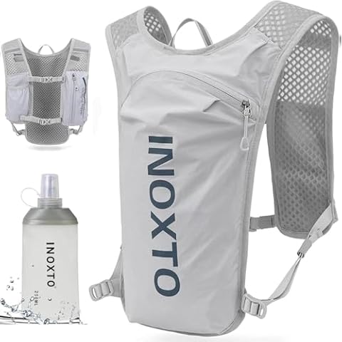INOXTO Running Hydration Vest ,Lightweight Insulated Pack with 250ml Soft Flask Daypack for Hiking Trail Running Cycling Race Marathon for Women Men (Gray, Standard) Cover