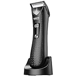 MANGIFTS Pubic Hair Trimmer for Men,Updated Professional Groin Body Trimmer with LED Display,Replaceable Ceramic Blade Heads,Showerproof Wet/Dry Clippers,Charging Dock,Ultimate Male Hygiene Razor