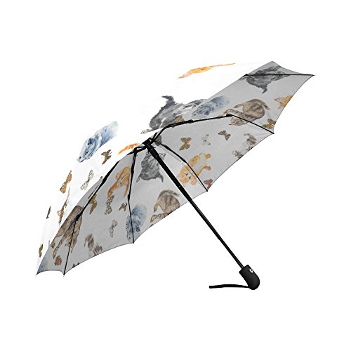 Interestprint Seamless Cats And Butterfly Windproof Auto Open And Close Foldable Umbrella,Travel Unbreakable Compact Sun And Rain Umbrella Uv Protection #TOP3