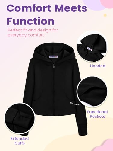 Girls Athletic Zip-Up Hoodie Sweatshirt – Kids Long Sleeve Hooded Jacket with Pockets4