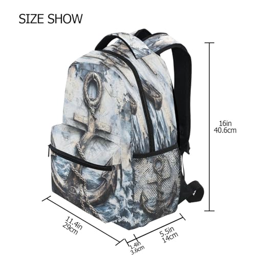 Anchor Retro Vintage Backpack for School Boys Girls Adults Kids Bookbag Laptop Bag 15L4