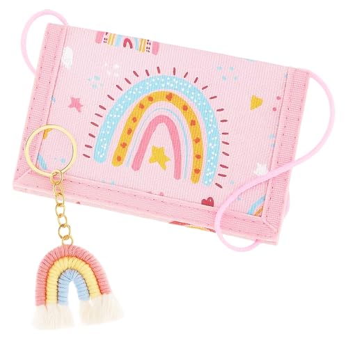 YceLon 1 Stück Kinder Brustbeutel Mädchen - Dreifach Gefaltete Geldbörse mit Regenbogen Schlüsselanhänger, Umhängeportemonnaie für Schule & Reise (Regenbogen)