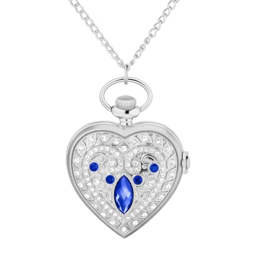 Avaner Montre Gousset Cœur Femme:Collier Pendentif Montre de Poche à Quartz avec Strass Diamant et Échelle à Chiffres Romains Style Vintage-Cadeau...