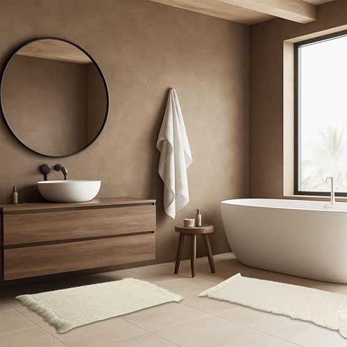 Bathroom Rugs - 2-Piece Waffle Bath Mat Set for Boho Bathroom Decor - Non Slip Rugs for Shower, Tub, or Vanity - Machine Washable Bath Mats by Lavish Home (Ivory) by Lavish Home - Image 5