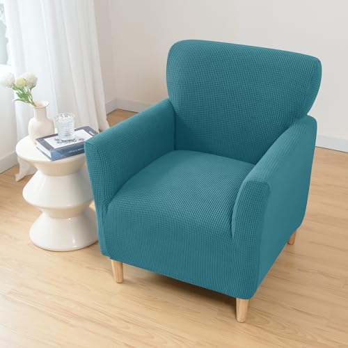 PENDEJATO Stretch Armchair Slipcovers, 1-Piece Banquet Armchair Covers Soft Jacquard Chair Slipcover with Arms Furniture Protector for Living Room Bedroom (Turquoise Blue)