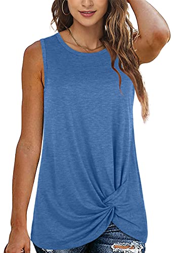 SAMPEEL Womans Tank Tops Casual Sleeveless Shirts Fashion Boho Blouses Blue L