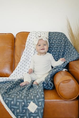 Image of Mebie Baby Muslin Quilt, Navy Berry and Cream Berry, 100% Cotton Baby Blanket for Girls and Boys, Newborns to Toddler, Soft Swaddle Blanket, 47 inchx47 inch