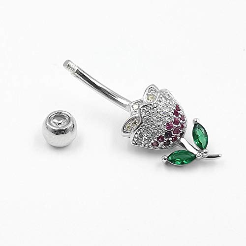 QHKS 925 Sterling Argent Belly Botton Botton Bagues Rose Fleur Fleur Anneaux de Nombril Belly Piercing Bijoux pour Femmes (Metal Color : Bar Length 10mm) Cover