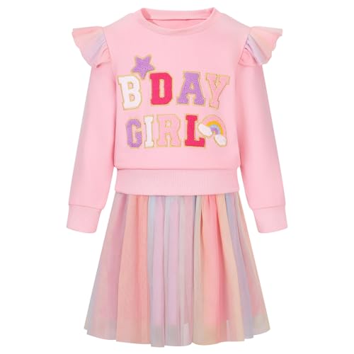 WISREMT Toddler Girls Dress Baby Fall Clothes Letter Embroidery Long Sleeve Sweatshirt and Tutu Skirt Girl Birthday Outfit