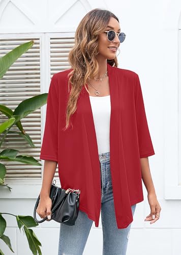 Image of Heymoments Women's Lightweight Open Front Cardigans 3 /4 Sleeve Casual Soft Drape Fall Cardigan S-2XL