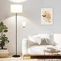 Ambimall Floor Lamps for Living Room with 3 Color Temperatures Bulb & Pull Chain Switch, 61.42" Modern Standing Floor Lamp for Bedroom Kids Room Study Room?White Shade & Black Pole?