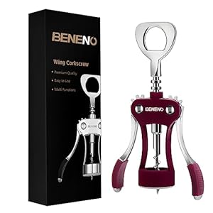 Beneno Wine Opener, Zinc Alloy Premium Wing Corkscrew with Multifunctional Bottles Opener, Sharp Wine Corkscrew with Ergonomic Non-Slip Wing Handle, Upgrade Purple