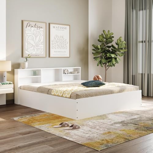 Image of Wakefit Bed | 1 Yr Warranty | King Size Bed, Comes with Storage Box, Noise Free, Density: 680-750 kg /m, Termite & Borer Resistant, Fits Mattresses Up to 8 Inches (Petra 78 x 72 - Frosty White)