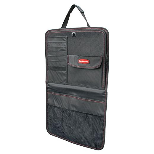 Rubbermaid Automotive Back Seat Organizer/Hanging Car Caddy with Folding Tray Table, Black