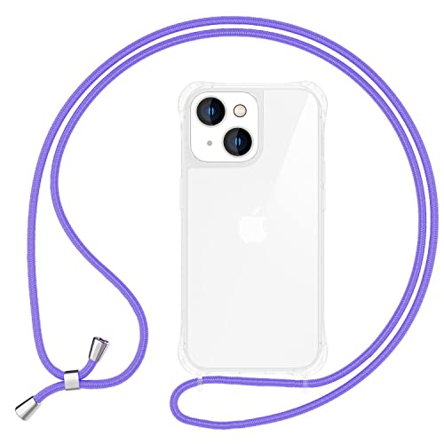 NALIA Necklace Case for iPhone 14 Plus, Transparent Hybrid Cover & Strap, HANGIT PRO (Anti-Yellow Back & Adjustable)