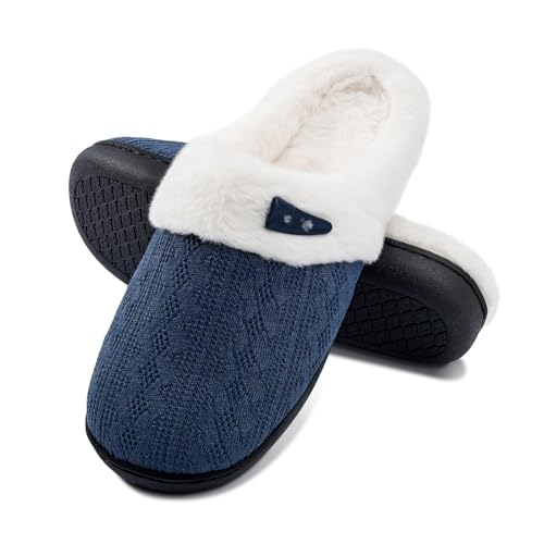 Fuzzy Knitted Slippers for Women Men, Soft Lightweight Anti-Skid Sole, Warm Comfy Bedroom House Indoor Outdoor Shoes
