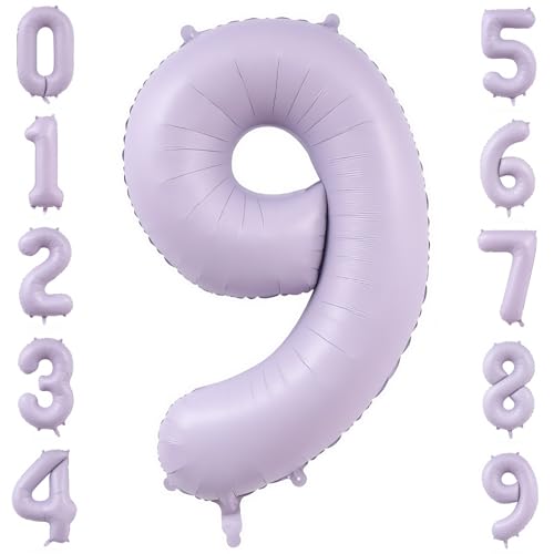 Image of Pastel Purple 9 Number Balloons,40 Inch Light Purple 9 Balloons Large Helium Foil Mylar Purple Number 9 Balloon for Birthday Party Anniversary Decorations