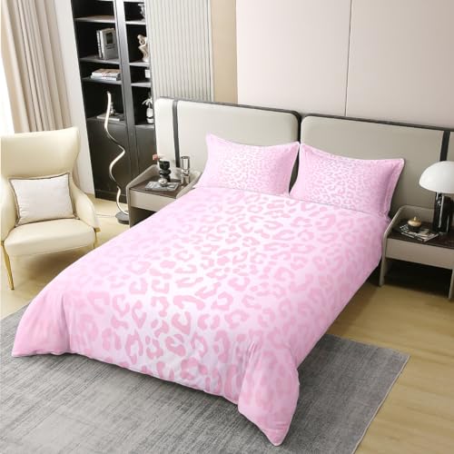 Housse de couette 100% coton de qualité supérieure parure de lit réversible léopard rose