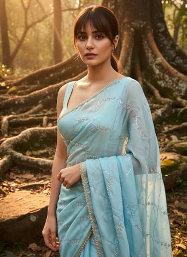 Image of Glory Sarees Women's Georgette Silk Heavy Beads & Sequin Embroidery Work Saree With Blouse Piece (Beads Work103 Parent)