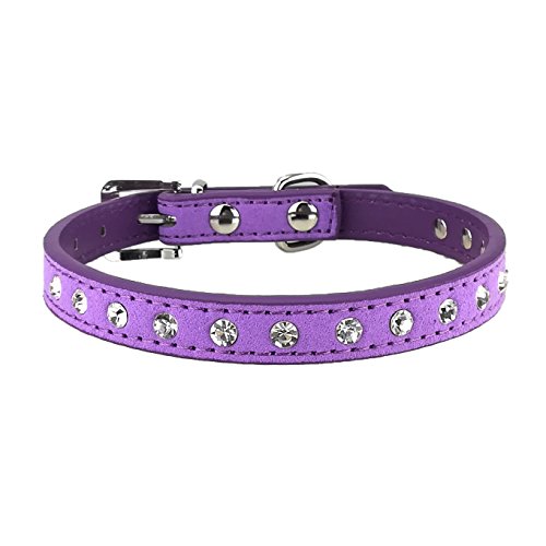 Newtensina, adorabile collare per cuccioli con diamanti, collare in similpelle scintillante per cani e gatti di piccola taglia - Viola - S