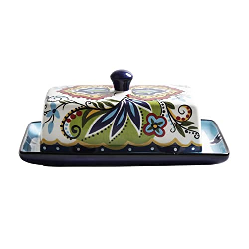 lesulety Beurrier en céramique avec couvercle pour snack, beurrier, fromage, bleu Cover