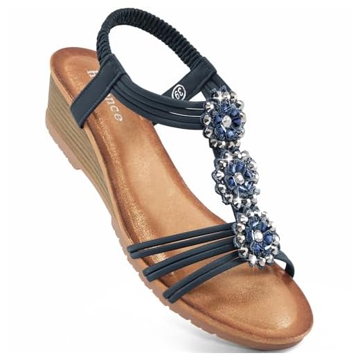 HARENCE Sandálias femininas anabela com tira elástica no tornozelo sapatos sociais de verão confortáveis salto baixo aberto dedo plataforma gladiador sapatos de praia para mulheres, Azul, 10.5