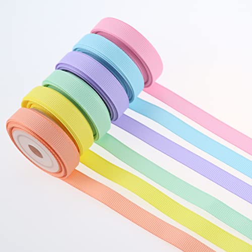 Dindosal 6 Rolls Pastel Rainbow Ribbon 3/8" Thin Grosgrain Ribbon Assortment Pastel Colored Craft Ribbon Birthday Baby Shower Party Decoration Gift Wrapping 30 Yards #TOP7