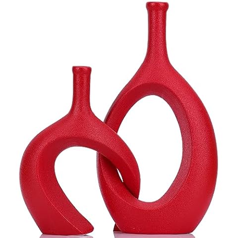 XMGZQ Modern Red Ceramic Vases Set 2, Snuggling Design for Home Decor, 20oz Cover