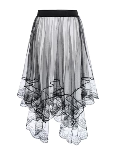 Yartina Sheer Mesh Skirt for Women Lace Trim Tulle Cover Up Skirt See-Through Layering Midi Tulle Overlay Skirt Extender