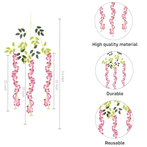 Image of Party Propz Pink Wisteria Artificial Flowers for Decoration Hanging -12Pc(3.6ft), Ganpati Decoration Setup For Home, 2Pcs 8ft Leaves, varamahalakshmi decorative items, Krishna Janmashtami, Haldi Decor