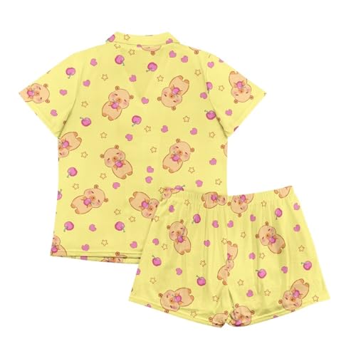 Image of Women's Short Sleeve Sleepwear Button 2 Piece Plus Size Pajamas Casual Soft Stretchy Funny Nightwear with Pockets