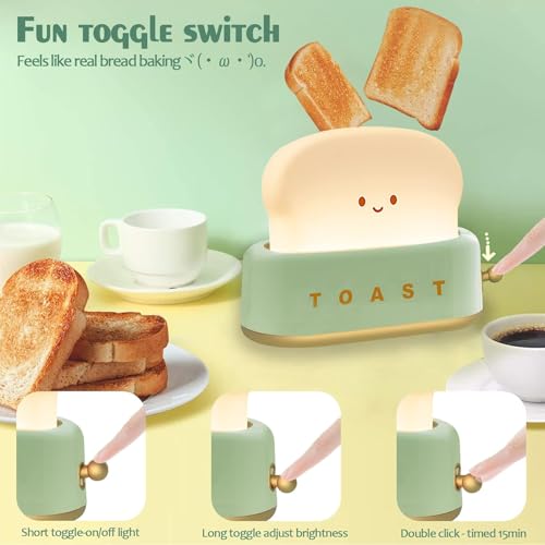 Image of Desidiya Silicon Desk Decor Cute Toast Night Light Small Desk Lamp for Kids Rechargeable with Smile Face Home Decor for Bedroom, Table, Bedside Light Gifts for Kids and Adults